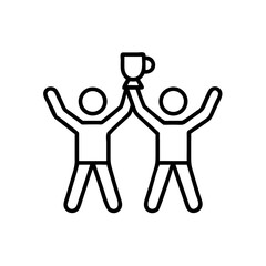 Padel players high-fiving in celebration, black and white line icon, teamwork victory