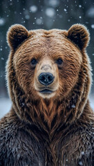 Cute bear face clipart for winter, hand-drawn in flat style.