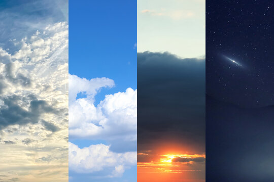 Beautiful sky at different times of day. Sunset, sunrise, night, morning
