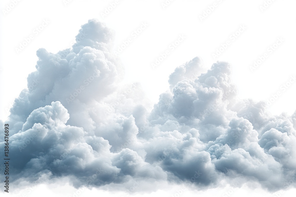 Poster Soft gray clouds fill the sky offering a peaceful and serene atmosphere during a calm day in nature with bright sunlight shining through