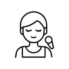 Female makeup artist holding brush, black and white line art, beauty industry icon
