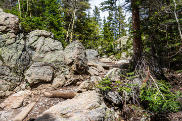 Fototapeta premium Hiking Emerald Lake Trail at Rocky Mountain National Park.