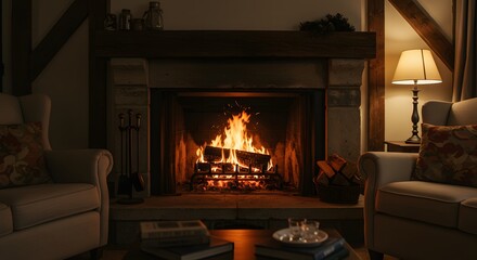 Warm and cozy living room with a fireplace
