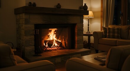 Warm and cozy living room with a fireplace