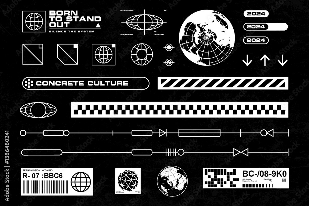 Wall mural futuristic cyberpunk interface element technology graphic vector design template