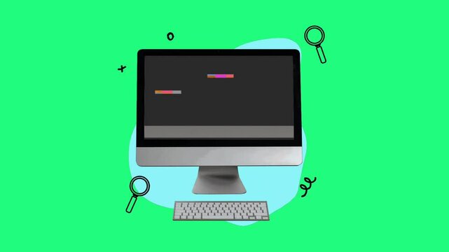 Sticker of a moving computer on a green background