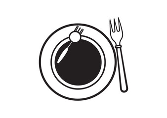 Dish fork knife and plate silhouette Vector