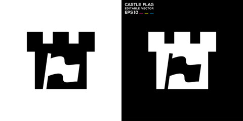 Obraz premium Castle logo. Flag, kingdom, power. Vector icon symbol design template EPS 10.