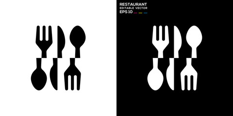 Vector design template of spoon and fork logo with simple model, restaurant, equipment, cutlery, symbol icon EPS 10