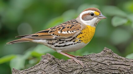 Closeup of a Yellow-breasted Bird Perched on a Tree Branch