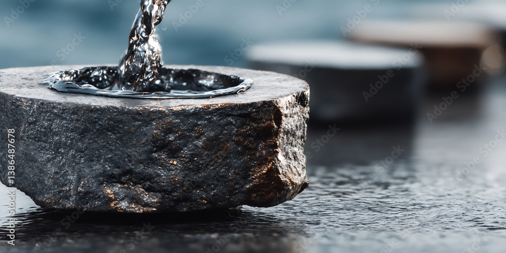 Poster p: a time-lapse video still of liquid mercury metal solidifying and transforming into a shimmering