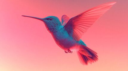 Obraz premium A vibrant, modern interpretation of a colorful hummingbird in flight, symbolizing freedom, energy, and transformation. Its vivid feathers represent beauty and the fleeting nature of life.