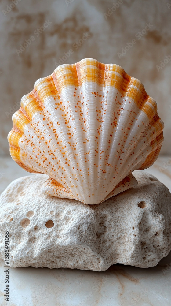 Poster cute sea shell clam isolated on a bright plain background with soft blur and empty space, symbolizin