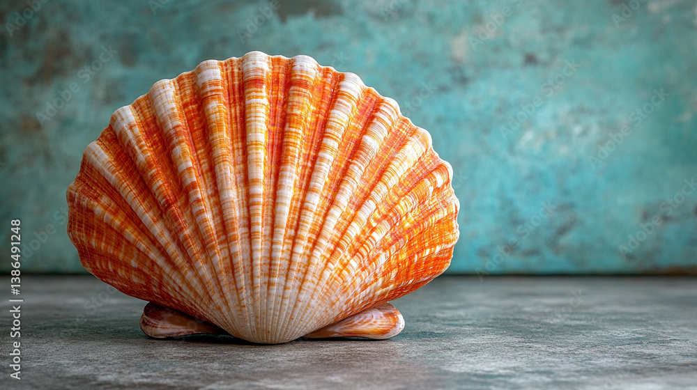 Poster cute sea shell clam isolated on a bright plain background with soft blur and empty space, symbolizin