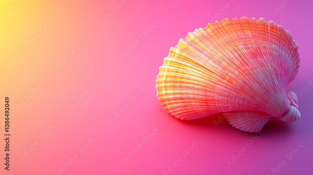 Poster cute sea shell clam isolated on a bright plain background with soft blur and empty space, symbolizin