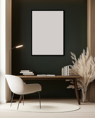 Frame Poster Mock Up Modern Study Room 3D Render