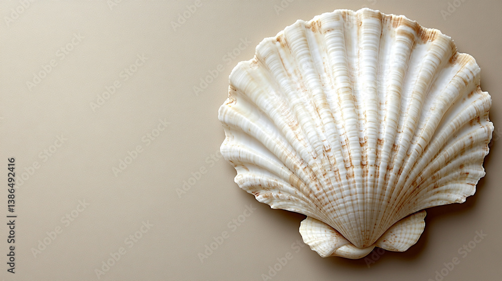 Poster cute sea shell clam isolated on a bright plain background with soft blur and empty space, symbolizin