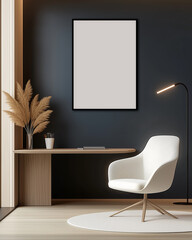 Frame Poster Mock Up Modern Study Room 3D Render