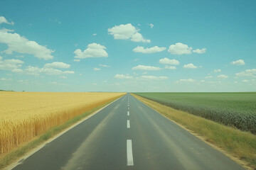 Fototapeta premium Countryside Road with Wheat and Grass on Both Sides