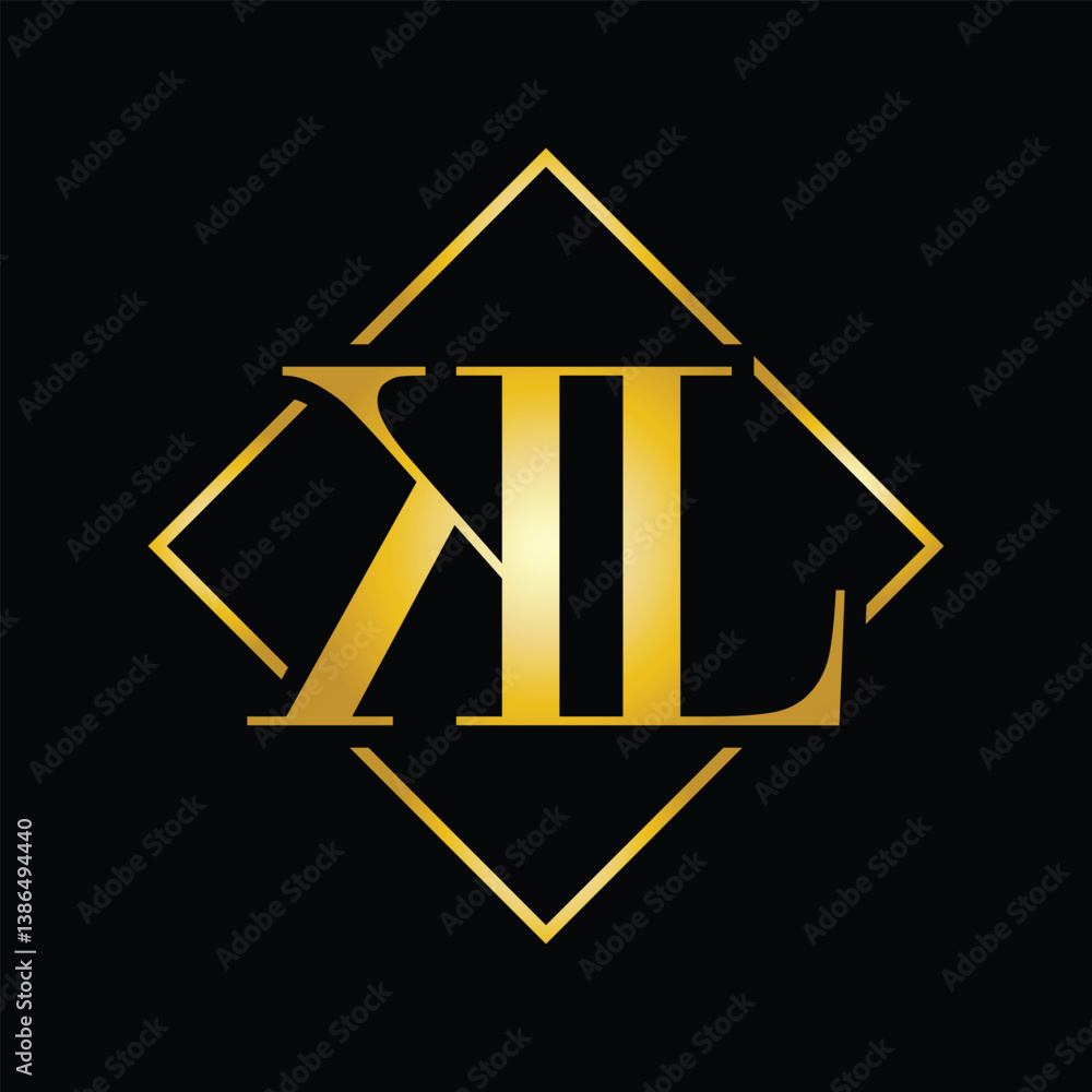 Poster the image shows a flat monogram an initial letter kl in classic serif font color that looks elegant 