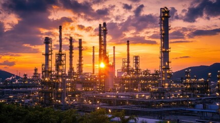 Fototapeta premium Industrial refinery complex at sunset (11)