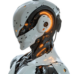 Humanoid Robot with Headphones and Glowing Circuits Isolated on Transparent Background