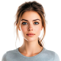 A Woman with Hopeful Expression and Blue Eyes Isolated on Transparent Background
