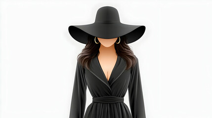 Elegant woman in black dress and wide-brim hat