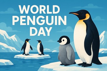 Celebrating World Penguin Day: A heartwarming illustration to celebrate World Penguin Day. featuring charming penguin illustrations and serene blue.