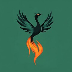 Fototapeta premium Phoenix rising from flames, fiery symbol