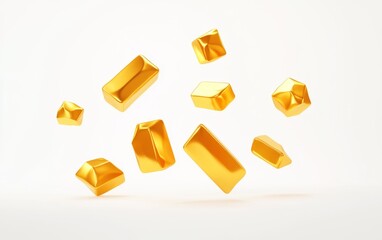 Gold geometric shapes floating against white background