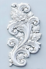 Intricate white floral scrollwork ornament, elegant design element