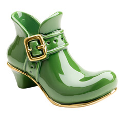 Whimsical Green Shoe with Gold Buckle Isolated on Transparent Background