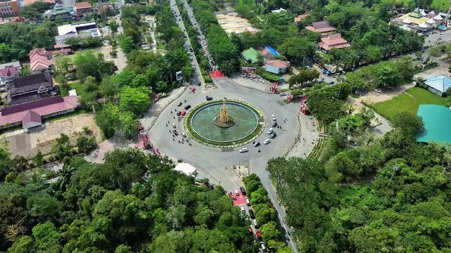Aerial 4K Footage of Tugu Bambu Runcing Roundabout in Pontianak, Indonesia