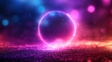 A futuristic tech HUD glow circle with a modern isolated background, featuring a blurred sky and clear, bright, simple tone, offering a blank space for captions or design elements.

