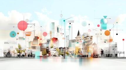 city skyline made of data points, representing strategic thinking, minimalist digital realism, conceptual business idea
