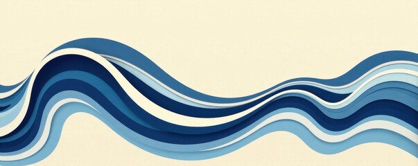 Stylized wave pattern in navy and white stripes on a light beige background, texture, stripe