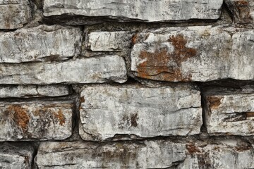 Close-up view of a textured stone wall featuring weathered gray and brown stones, highlighting the natural variations and patterns in the rock, ideal for architectural backgrounds