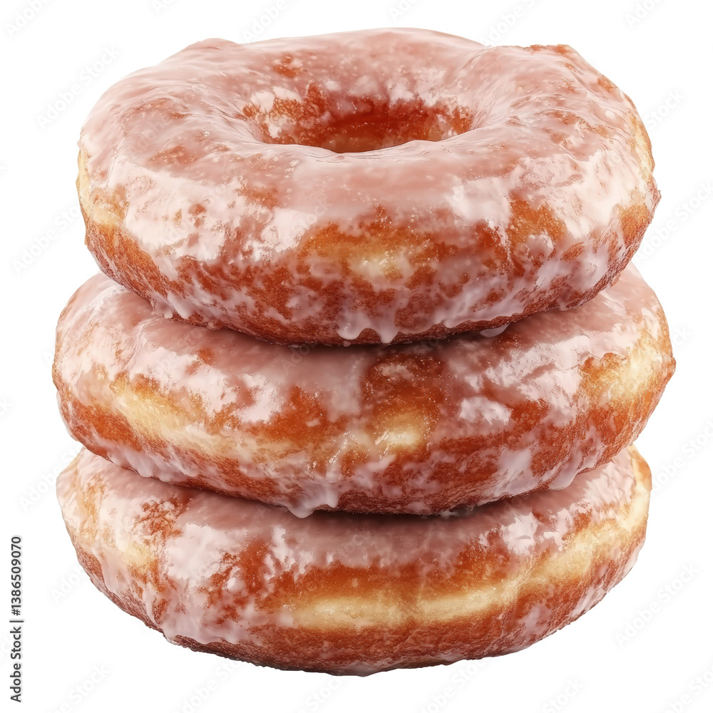 Poster trio of colorful donuts with various toppings arranged in a playful manner on a white background for