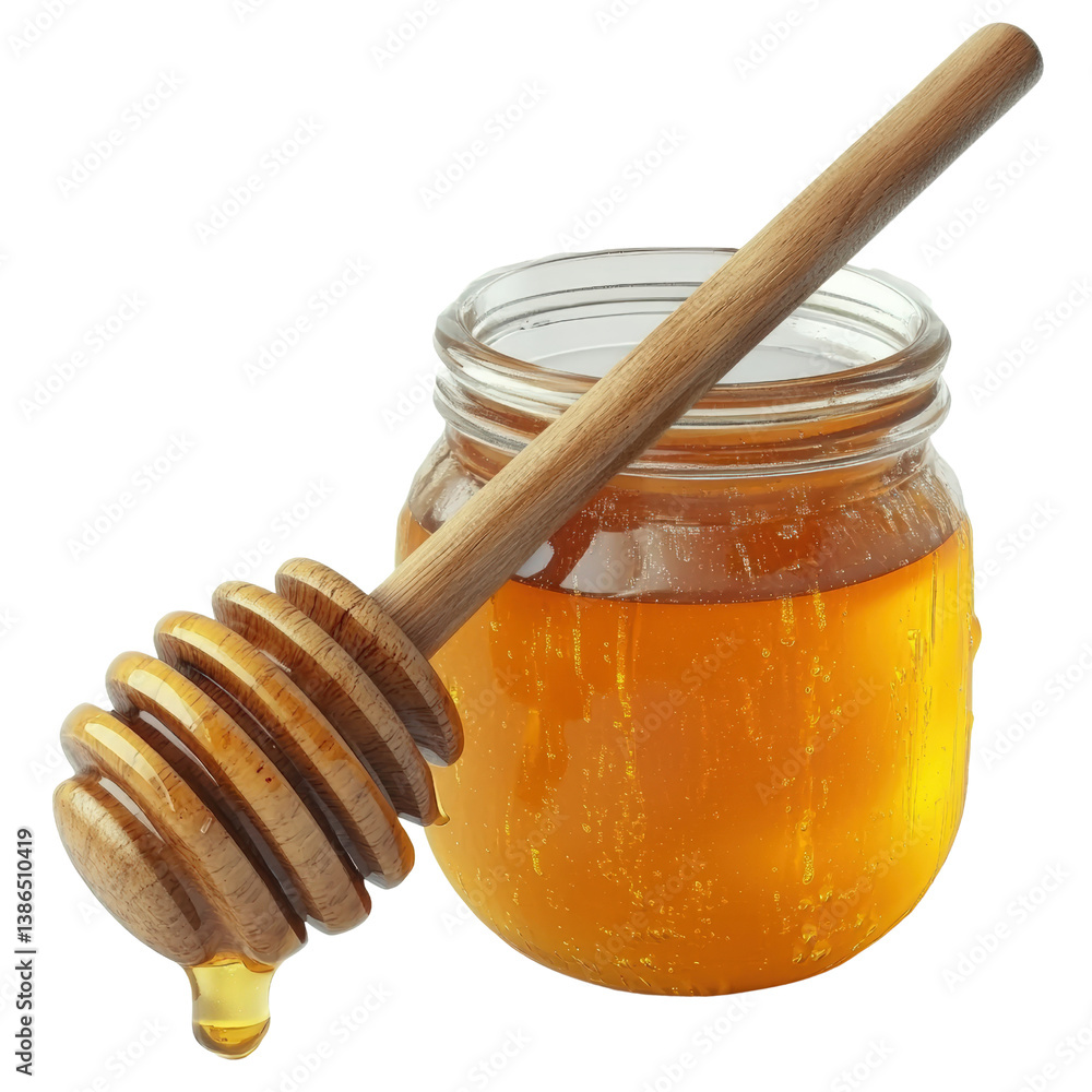 Aufkleber elegant jar of golden honey with a wooden spoon resting on top perfectly captured against a soft bac