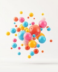 Colorful floating spheres in a vibrant arrangement, showcasing a playful and dynamic atmosphere, perfect for backgrounds in creative and artistic projects