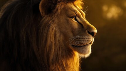 Fototapeta premium Majestic lion profile at golden hour