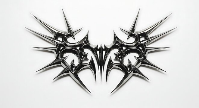 Chrome metal neo tribal shape. Cyber sigilism element. Gothic sharp spikes
