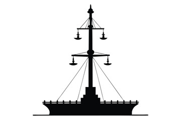 Silhouette of a tall sailing ship on the ocean at sunset with a nautical and pirate-style design
