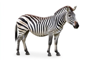 Obraz premium Standing Zebra Full Body Side View Isolated on White Background