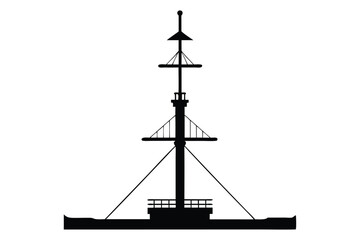 Silhouette of a tall sailing ship on the ocean at sunset with a nautical and pirate-style design