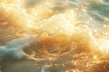 Waves shimmer in golden sunlight on a tranquil ocean during sunset, creating a serene and picturesque coastal atmosphere
