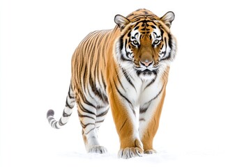 Obraz premium Tiger Walking Head on in Snow Isolated on White Background