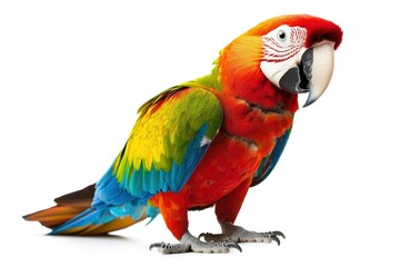 Obraz premium Standing Scarlet Macaw Bird with Colorful Feathers Isolated on White Background