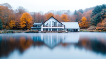 Fototapeta premium Lakeside home in autumn
